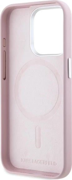 Mbështjellës Karl Lagerfeld FW Metal Plate MagSafe për iPhone 15 Pro Max, Rozë