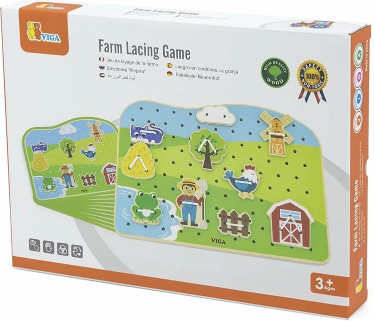 Lojë lidhëse druri, Viga, fermë, 20 pllaka + 10 karta, për 36M+, shumëngjyrësh