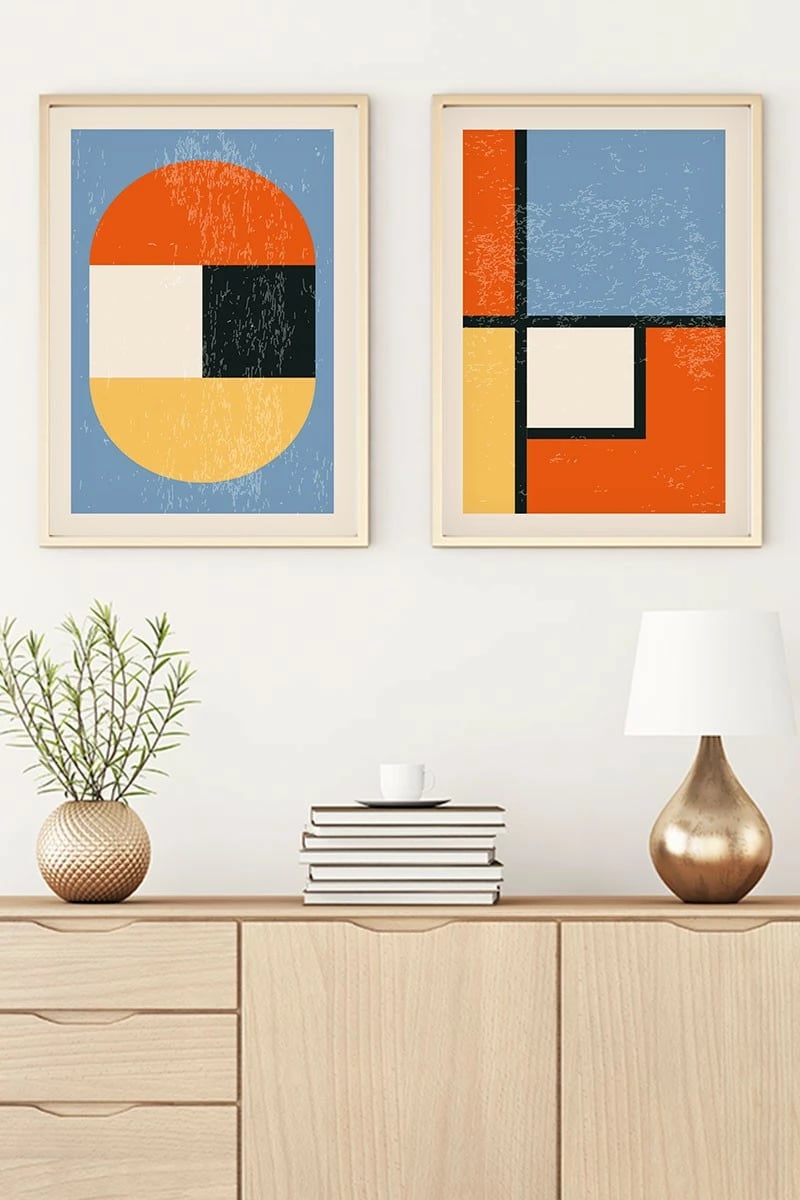 Piktura dekorative me kornizë, 2 copë, MDF, shumëngjyrëshe, Wallity, Huhu15, 70x50cm