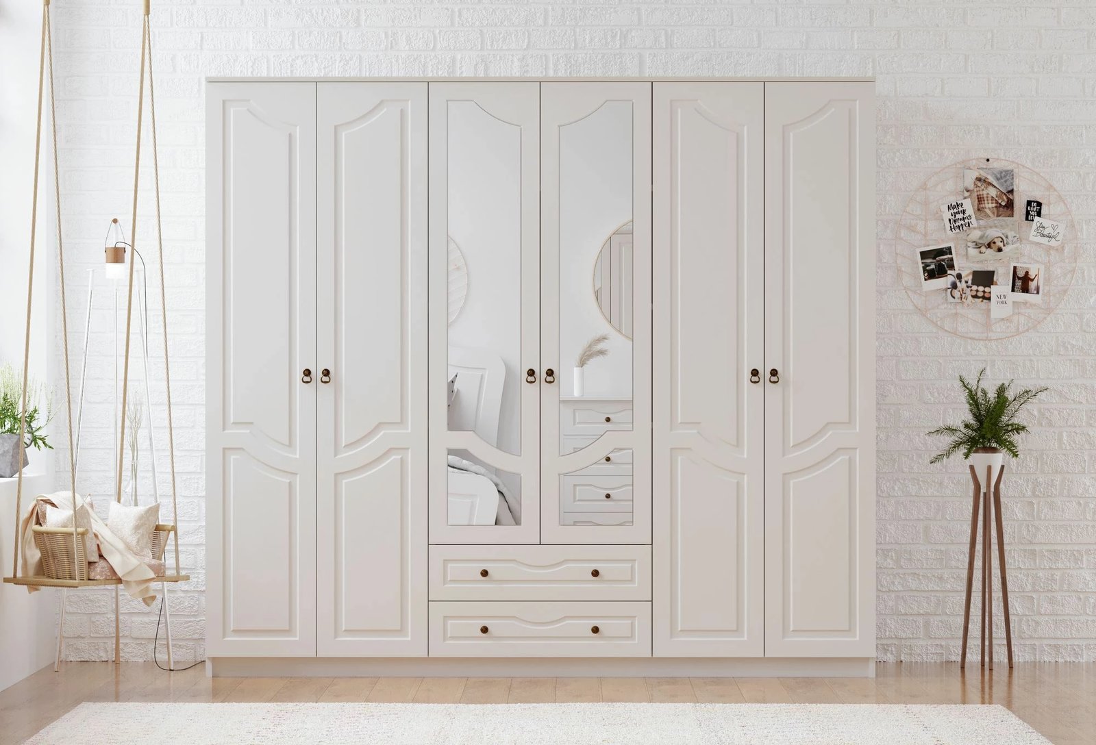 Dollap Skye Decor, RB-107, ngjyrë e bardhë mat, 210x210x52cm