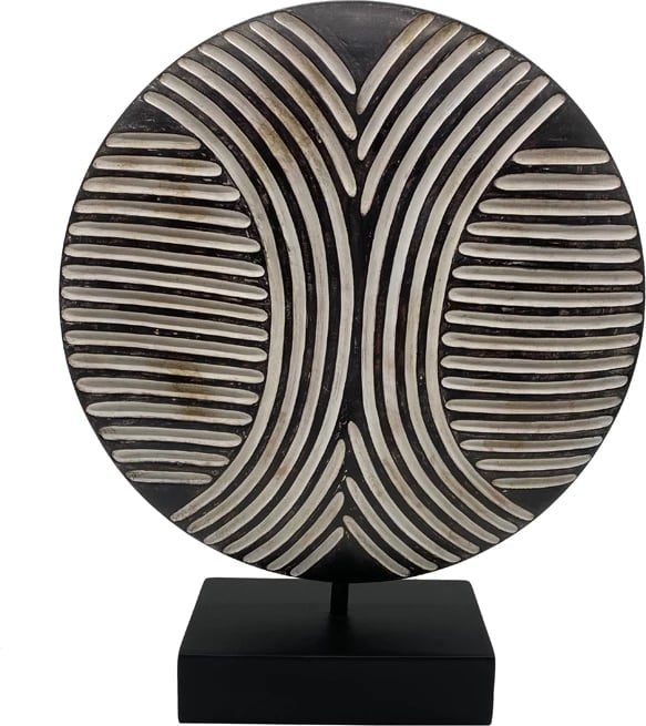 Disk dekorativ Moti, polirezine, ngjyrë e zezë dhe e bardhë, 25x7x30cm