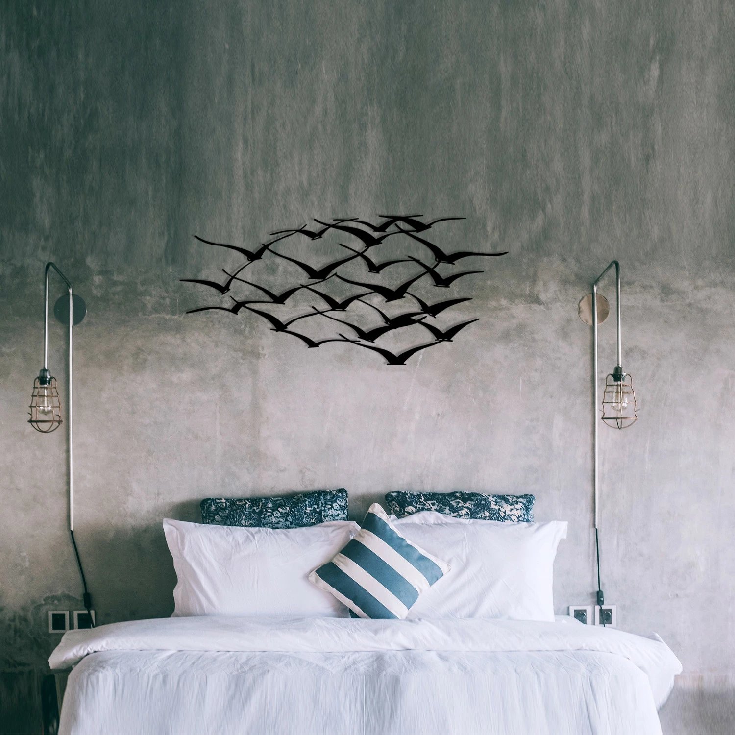 Aksesor dekorativ metalik për mur, tufë zogjsh, Wallity, ngjyrë e zezë