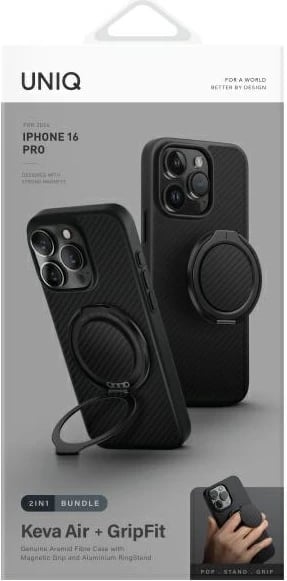 Mbështjellës UNIQ Keva Air për iPhone 16 Pro 6.3", MagClick, i zi