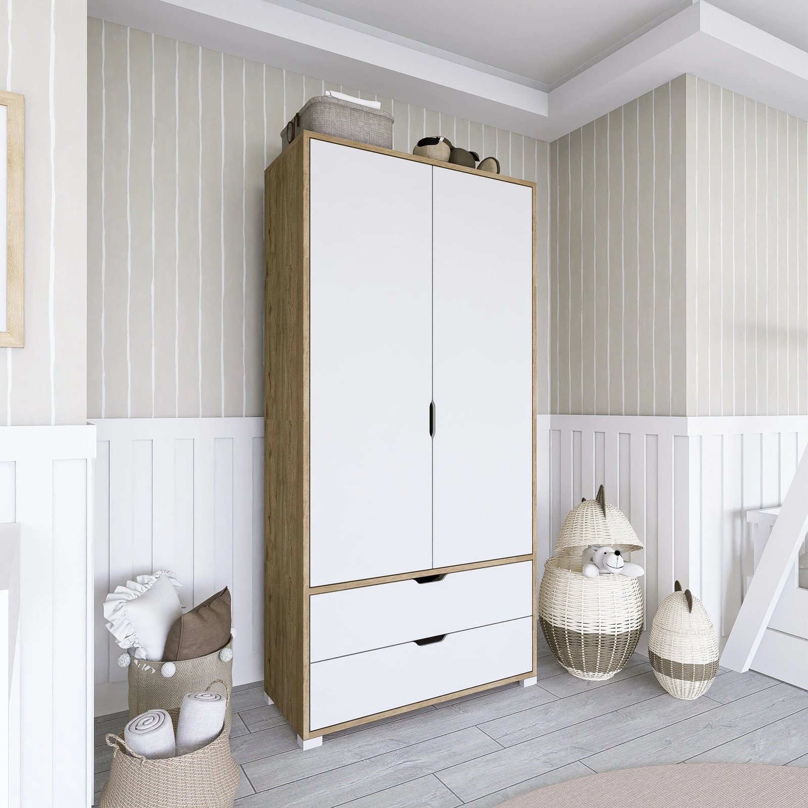 Dollap Hanah Home, 90cm, 1600-015, ngjyrë dru arre e çelët dhe e bardhë