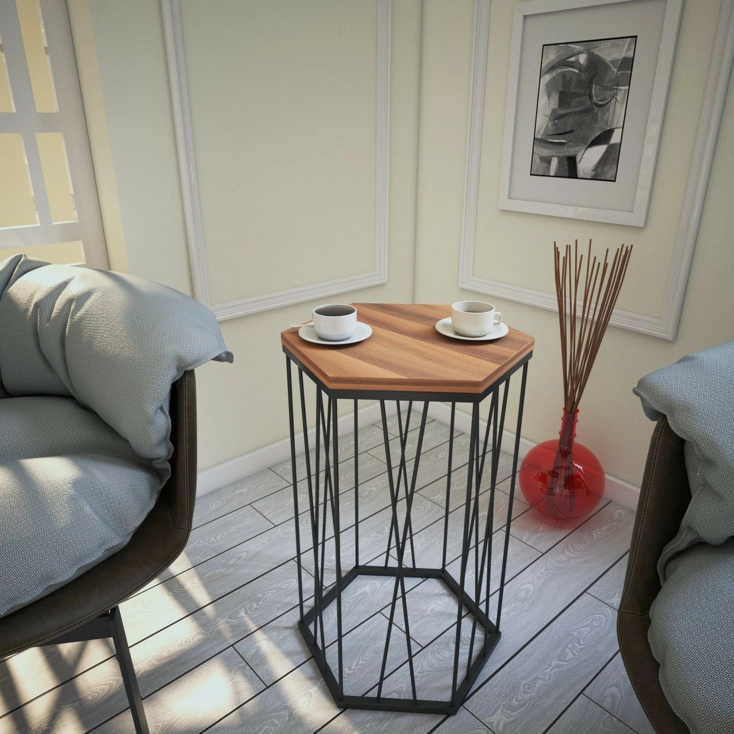 Tavolinë anësore Hanah Home, Cetrus, ngjyrë arre dhe e zezë