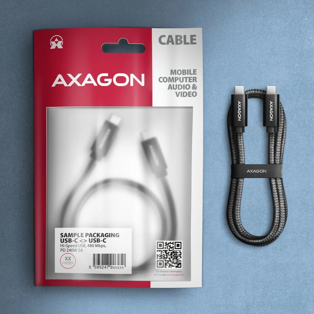Kabllo USB-C në USB-C AXAGON BUCM2-CM15AB, 1.5m, 240W PD 3.1, e zezë