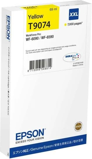 Kartush boje, Epson, T9074 (C13T907440), 69 ml, XXL, deri 7000 faqe, e verdhë