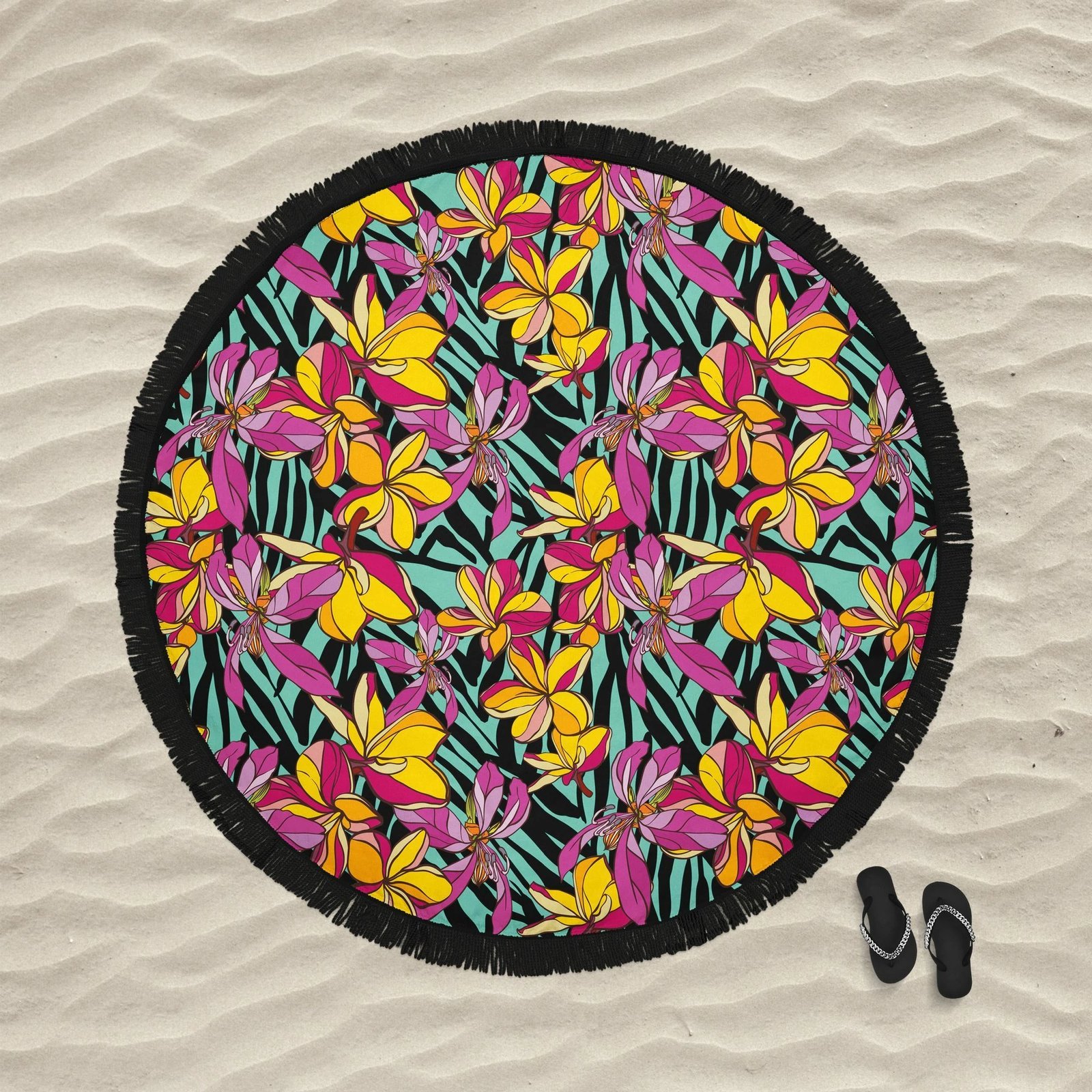 Peshqir plazhi Mijölnir, me lule shumëngjyrëshe, 150x150cm