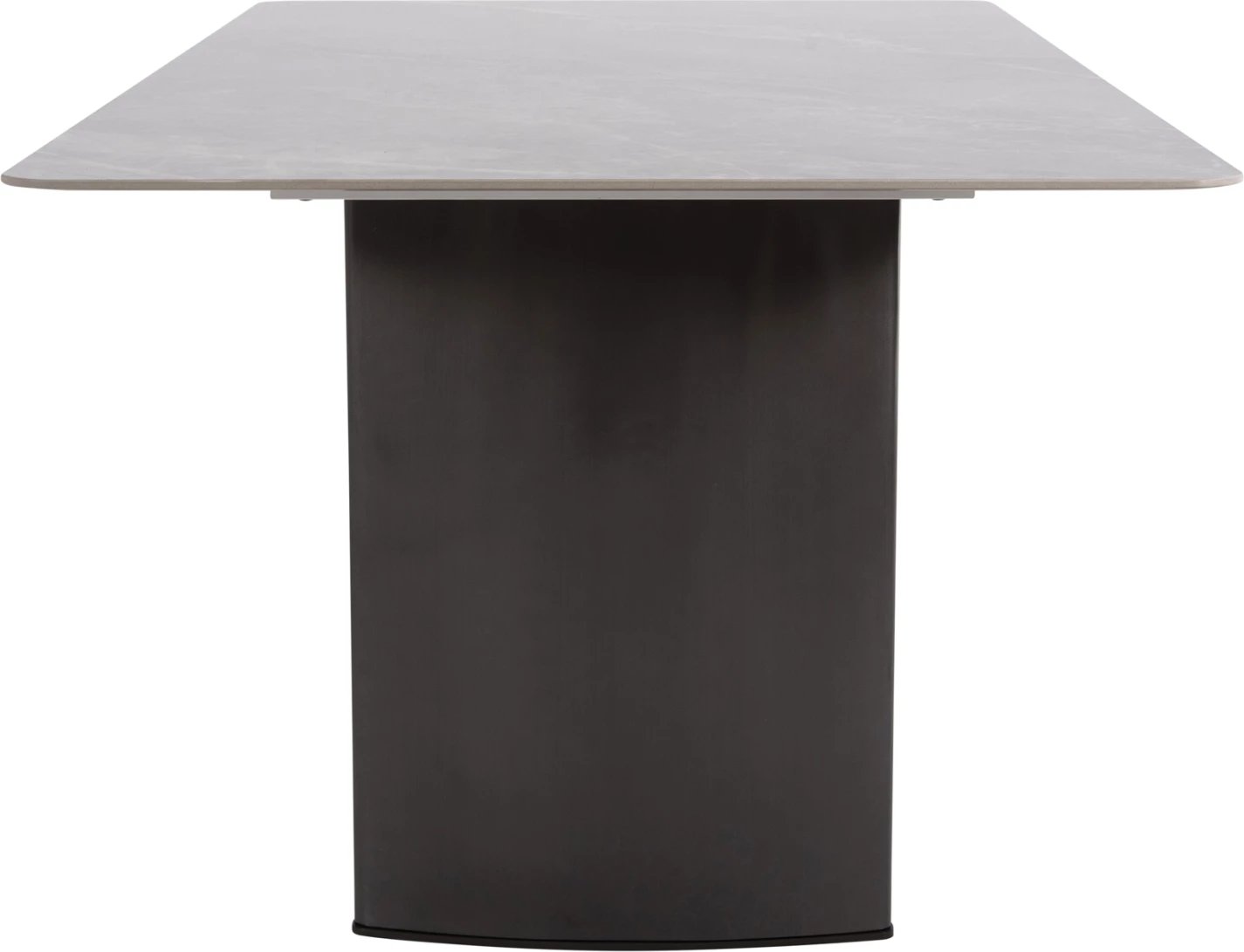 Tavolinë ngrënieje HEFF FH9766.01 sipërfaqe qeramike 12mm, ngjyrë mermeri të zi, kornizë MDF, këmbë metalike të zeza, 200x100x76H cm