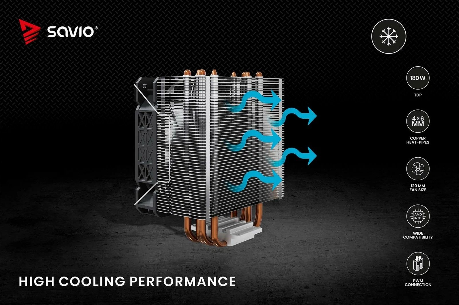 Kasë ftohëse procesori Savio Vortex X2, 120 mm, 4 heatpipe, e zezë