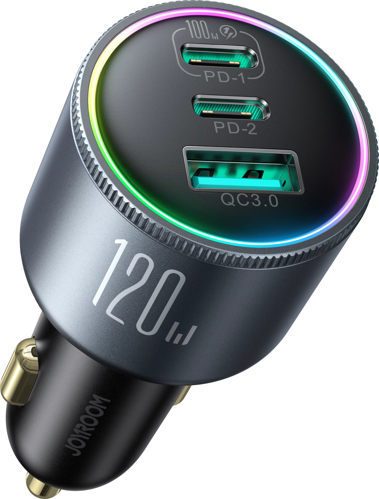 Karikues veture Joyroom JR-CCN07, 120W, 2x USB-C, 1x USB-A, me kabllo USB-C/USB-C 100W, Gri e errët