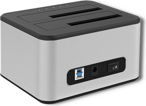 Stacion dokimi Qoltec 50316 për 2x HDD/SSD, USB 3.0, klonim offline, argjend