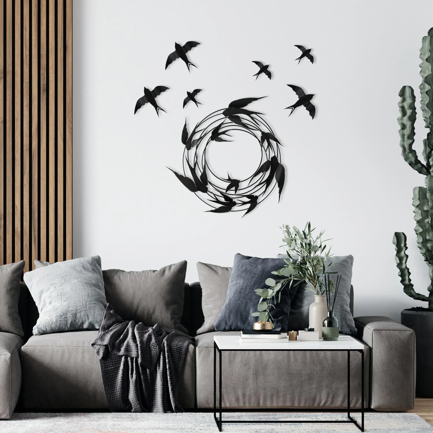 Aksesor dekorativ metalik për mur, Wallity, Migration - 2, shumëngjyrësh, set prej 6 copësh