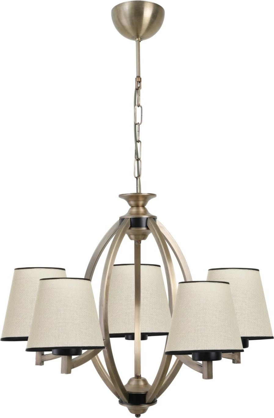 Llambë tavani Opviq Paul 5 llampa, metal, kapak stofe, ngjyrë bezhë, e zezë, ari