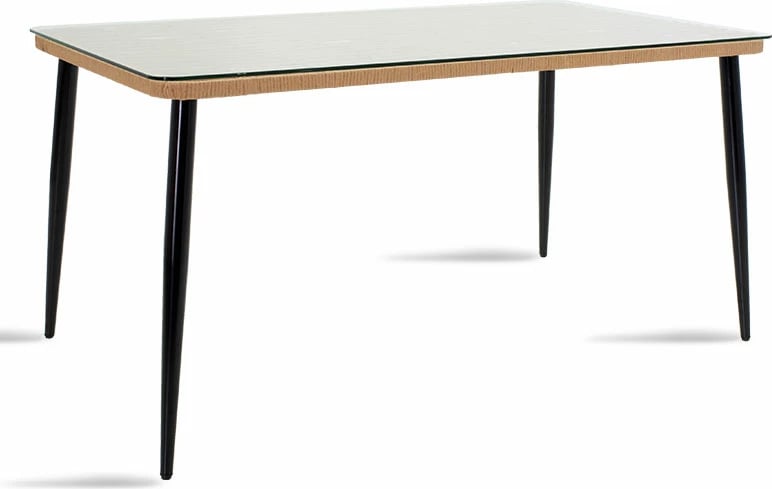 Tavolinë Naoki metalike, ngjyrë e zezë-pe natyrale-xham 160x90x78cm