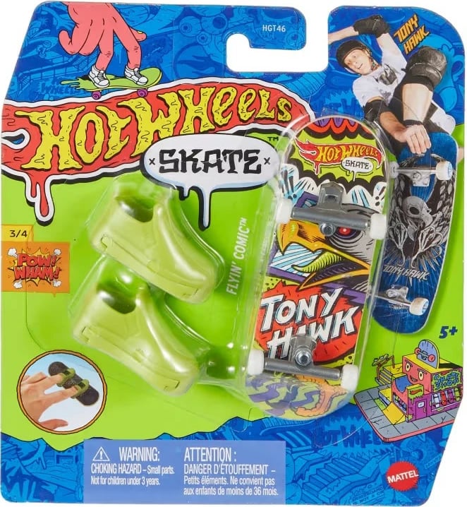 Deskorolkë gishti Hot Wheels Skate Tony Hawk Fkyin Comic me këpucë gishti, shumëngjyrëshe, set