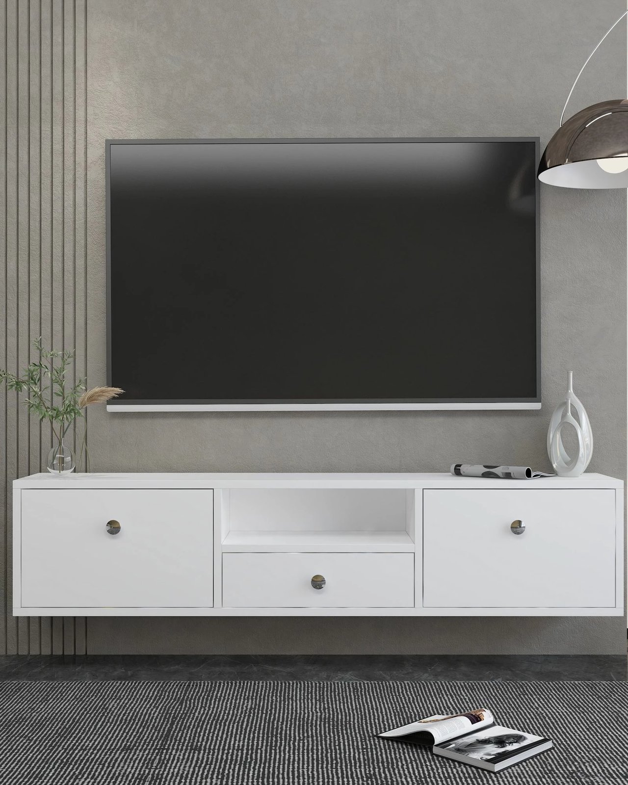 Komodë TV Skye Decor, 1301-DROP-1, e bardhë, argjend