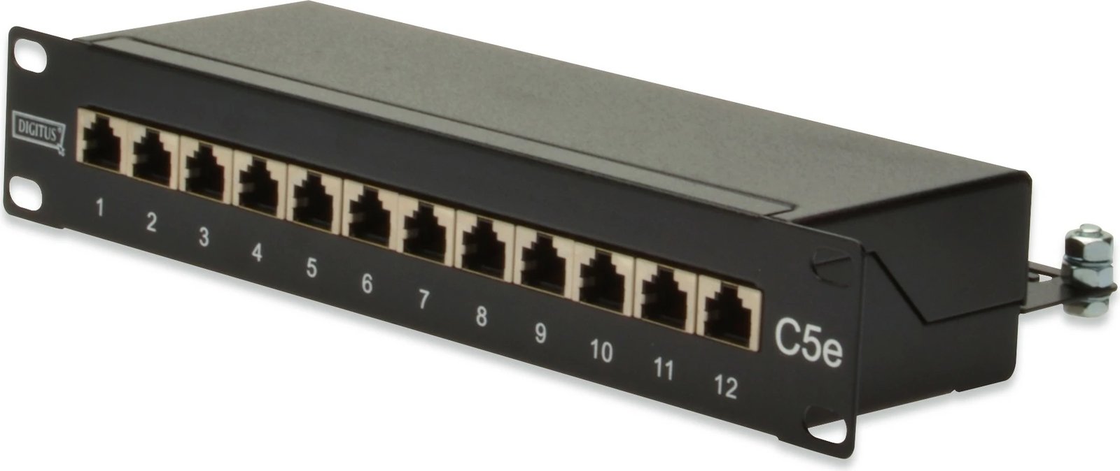 Patchpanel Digitus 12-portë Cat5e, 1U, i zi