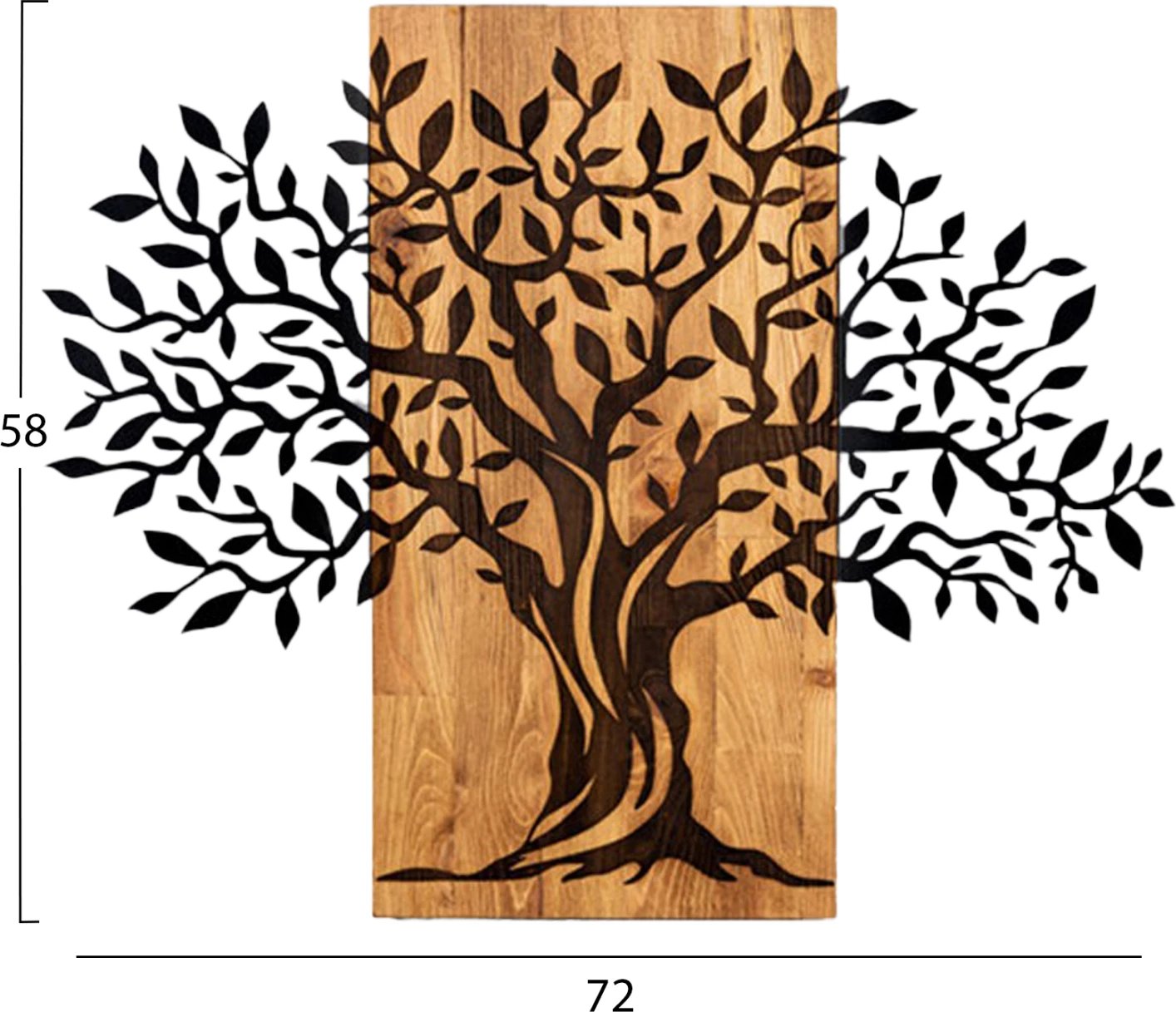 Dekor muror pemë, metal i zi, dru natyral, FH4802, 72x3x58cm