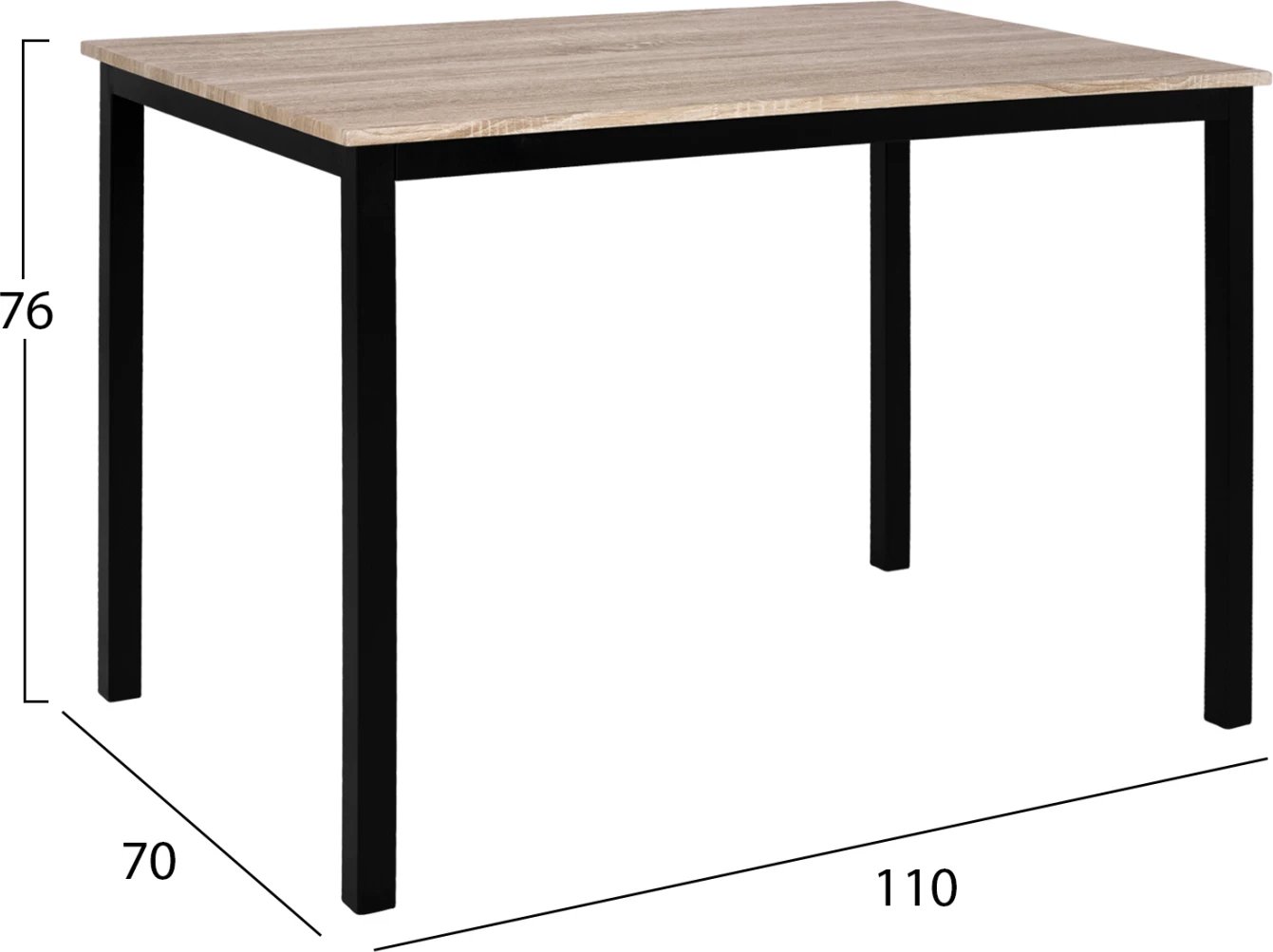 Tavolinë ngrënieje PANYA FH8332, 110x70x76, sonoma, këmbë të zeza
