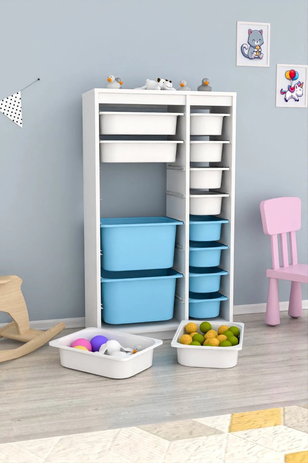 Dollap multifunksional Hanah Home, Montana Xs 2D4N8U, i bardhë, kaltër