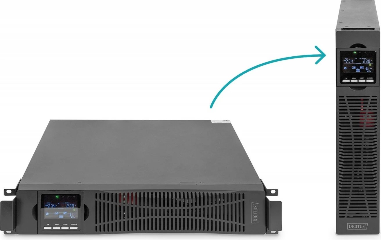 UPS Digitus DN-170093 online rack 19", 1000VA/1000W, 2x12V/9Ah, 8xC13, USB, RS232, RJ45, zi