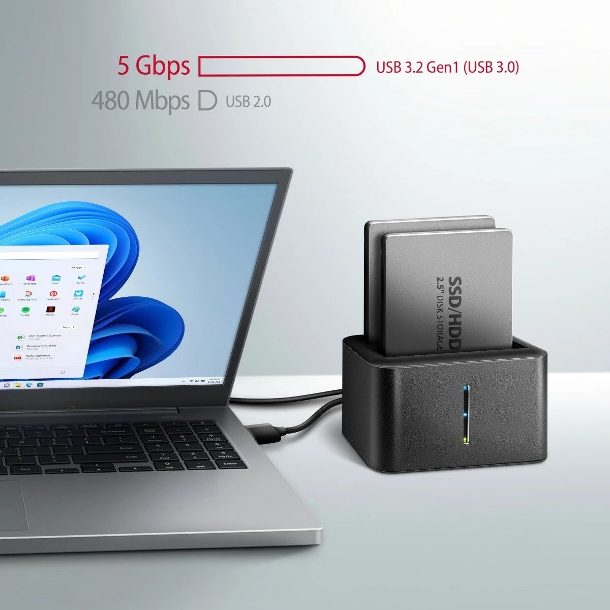 Kasë AXAGON ADSA-D25 MINI USB 3.2 Gen 1 për 2x SSD/HDD 2.5", e zezë
