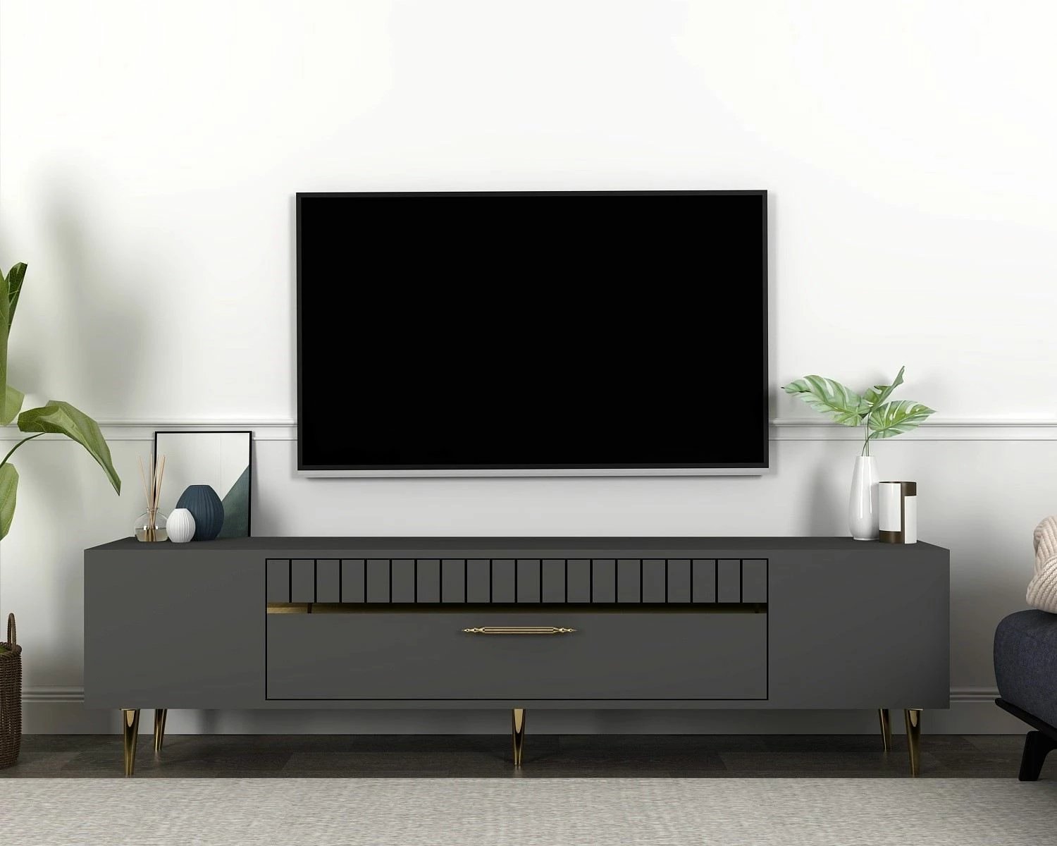 Komodë TV Skye Decor, anthracite, gold, Dekolp1