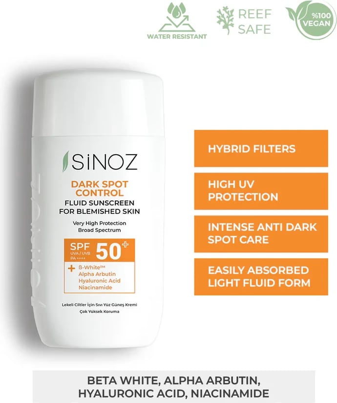 Krem kundër diellit Dark Spot Control Fluid SPF 50Krem kundër diellit Sinoz Dark Spot Control Fluid SPF 50+