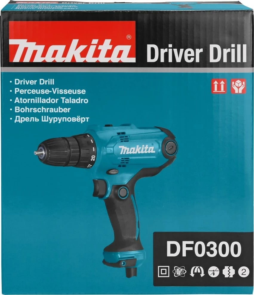 Vidafiks Makita DF0300, 1500 RPM, pa çelës, 1.2 kg, zi/blu