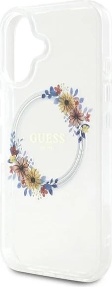 Mbështjellës Guess Flowers Wreath MagSafe për iPhone 16, Transparent