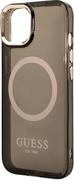 Mbështjellës Guess Gold Outline Translucent MagSafe për iPhone 14 Plus 6.7", i zi/me të artë