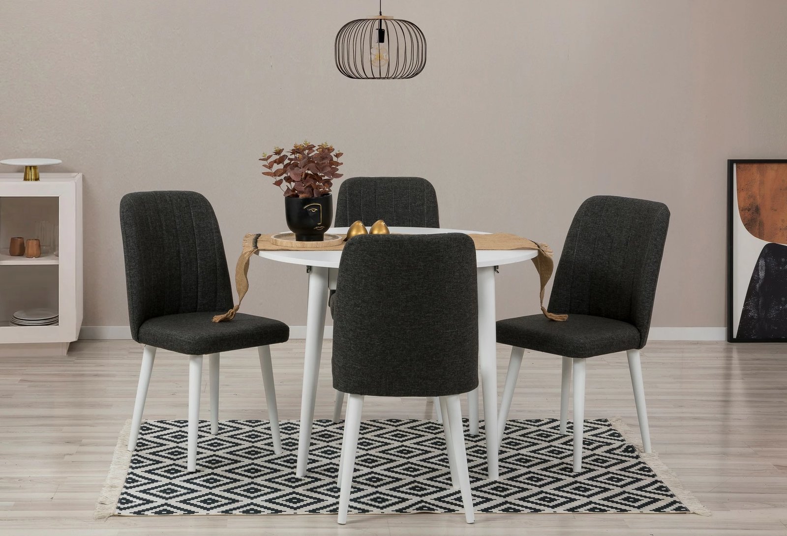 Set tavoline me karrige për ngrënie, zgjatshme, Skye Decor Vina 1053, e bardhë, antracit, 5 copë