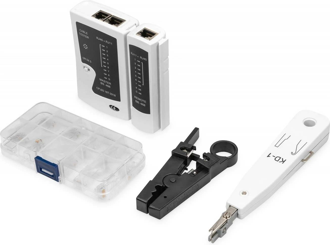 Set veglash rrjeti Digitus DN-94027 me testues kabllosh, kaçavida, krimpues dhe çantë tekstili