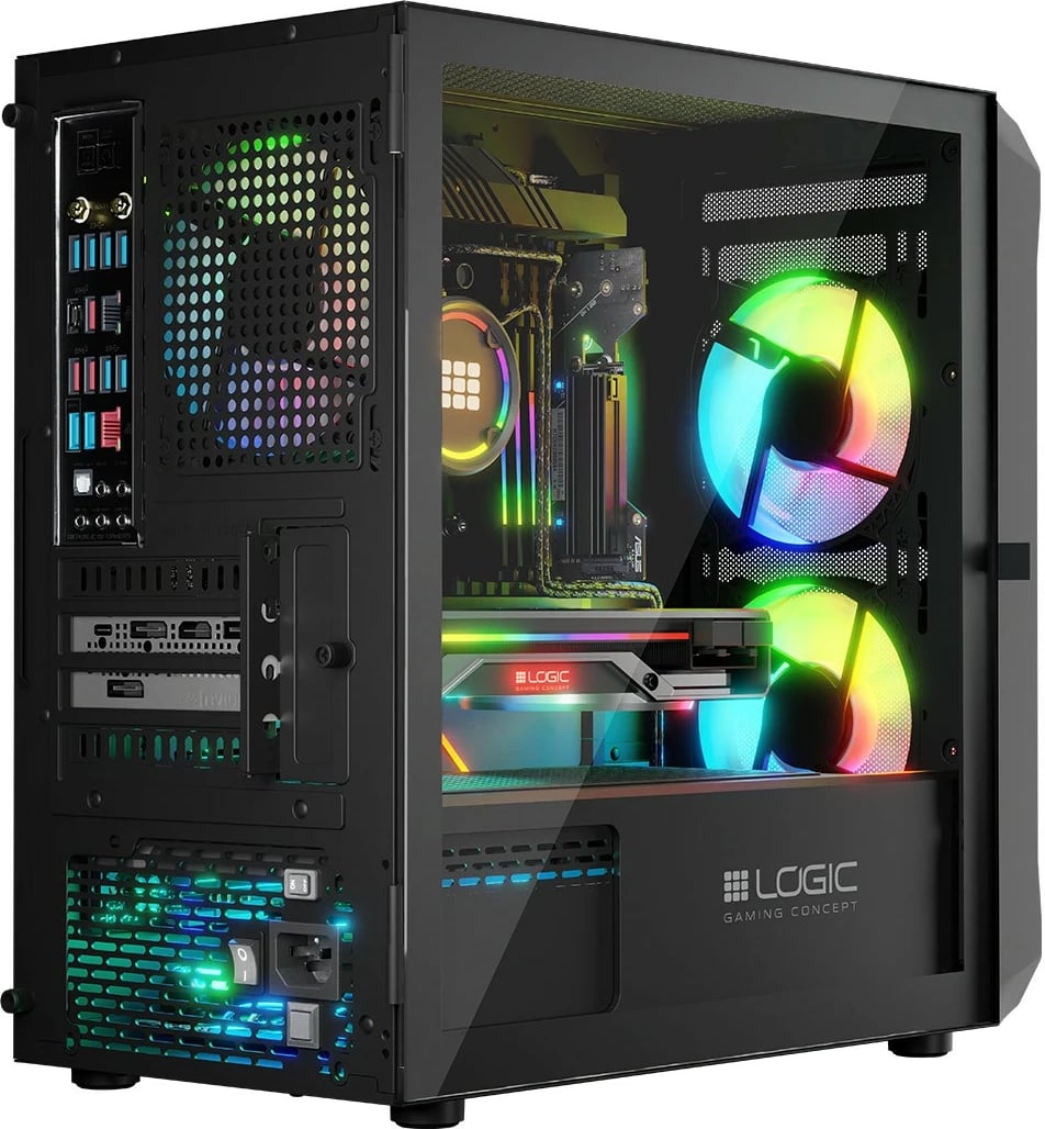 Kasë, Logic Concept, Portos ARGB Mini, Mini Tower Micro ATX, 3x 120 mm ARGB, panel anësor Tempered Glass, USB 3.0, e zezë
