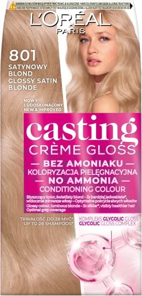 Ngjyrë për flokë L'Oreal Paris Casting Creme Gloss 801 Satin Blonde për femra, 1 copë