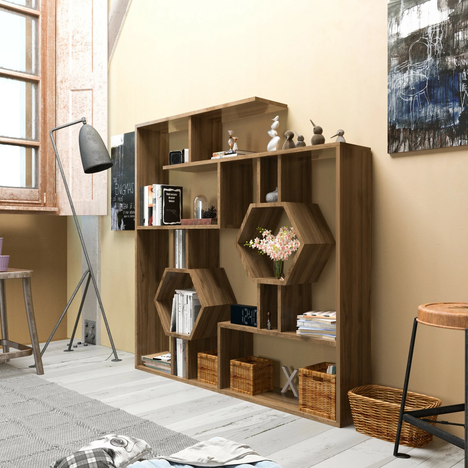 Raft librash Hanah Home Tamara, ngjyrë arre