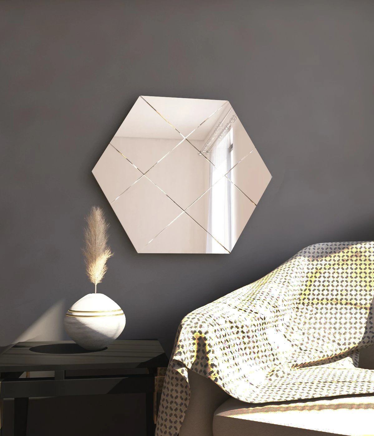 Pasqyrë dekorative Argyle, e bardhë, Skye Decor, 70x60x2.2cm