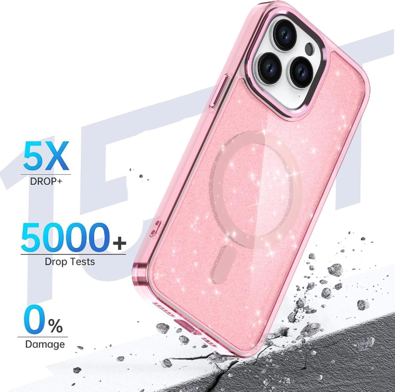 Mbështjellës Hurtel Glitter Case MagSafe për iPhone 16 Pro Max, rozë me shkëlqim