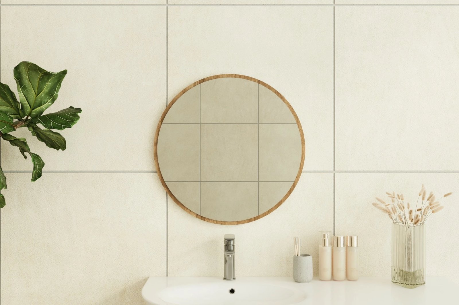 Pasqyrë e rrumbullakët, ngjyrë arre, Ozze, 60x60cm