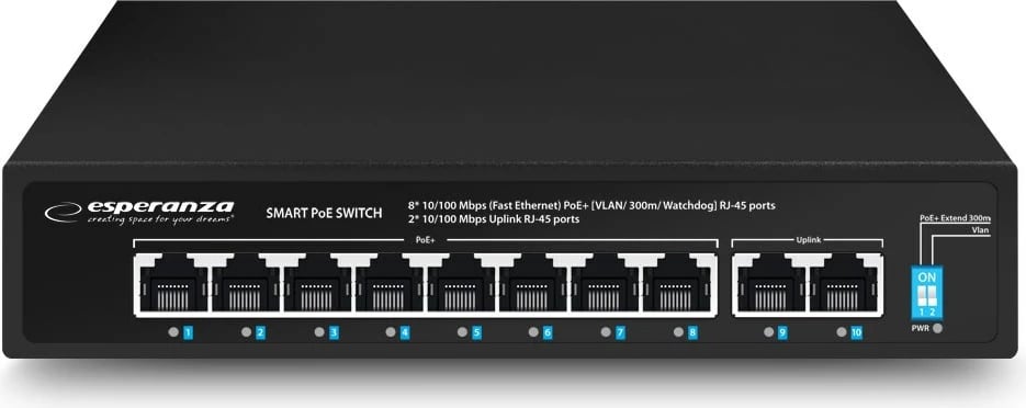 Switch Esperanza ENS106, 10 porta, PoE, 10/100, 96W, Zi