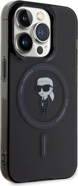 Mbështjellës Karl Lagerfeld IML Ikonik MagSafe për iPhone 15 Pro, i zi