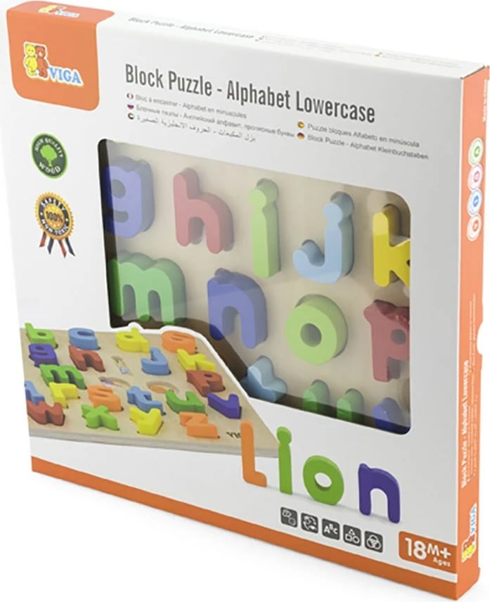 Puzzle alfabet druri, Viga, 26 shkronja, 30x30 cm, multicolor