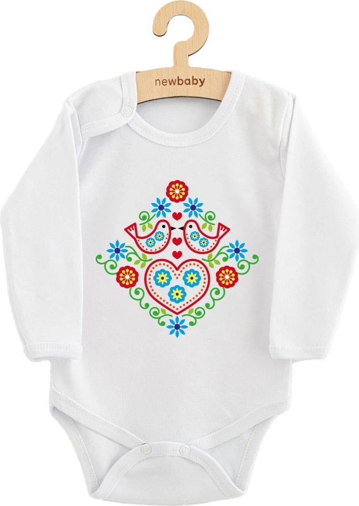 Body bebe, NEW BABY, Folk Pattern Birds, 100% pambuk, mëngë të gjata, madhësia 74 (6-9m), shumëngjyrësh