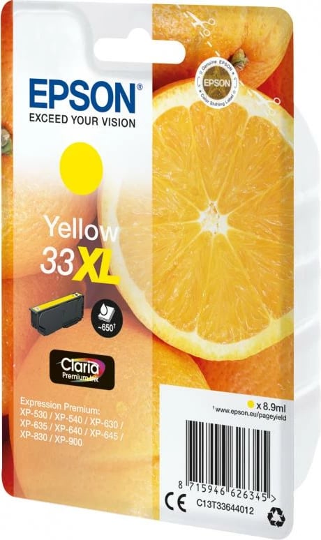Patron boje Epson 33XL C13T33644012, rendiment i lartë, e verdhë