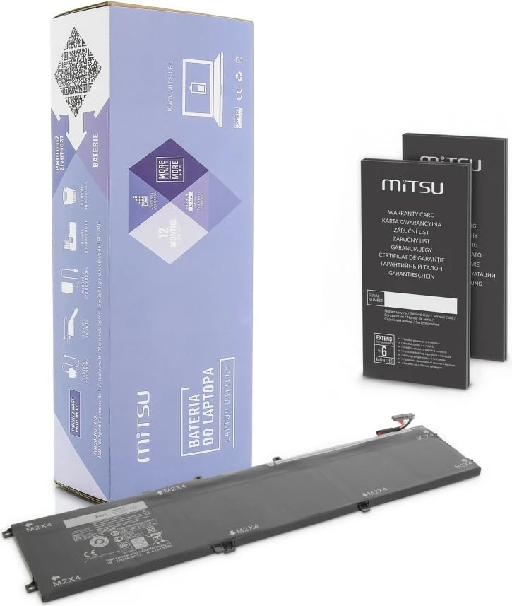Bateri laptop Mitsu për Dell XPS 15 9550, 7260 mAh, 84 Wh, 11.4V, e zezë