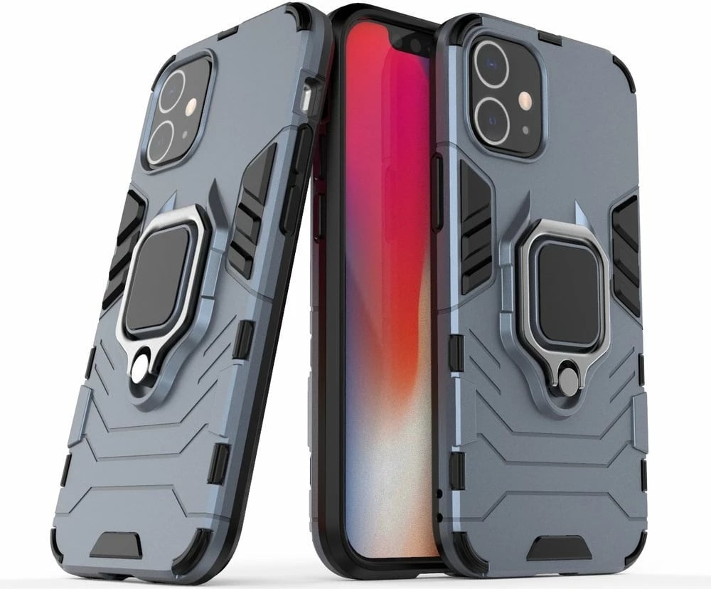 Mbështjellës Hurtel Ring Armor për iPhone 12 mini, me mbajtëse gishti dhe këmbë, Blu