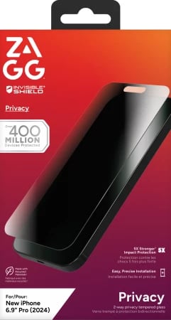 Mbrojtës ekrani Zagg InvisibleShield Glass Elite Privacy për iPhone 16 Pro Max, i zi