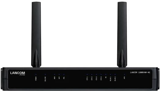 SD-WAN gateway LANCOM 1800VAW-4G, VDSL Supervectoring dhe ADSL2+, LTE 4G Cat6 backup, Wi‑Fi 6 dual‑band AX1800, 5 kanale VPN, e zezë