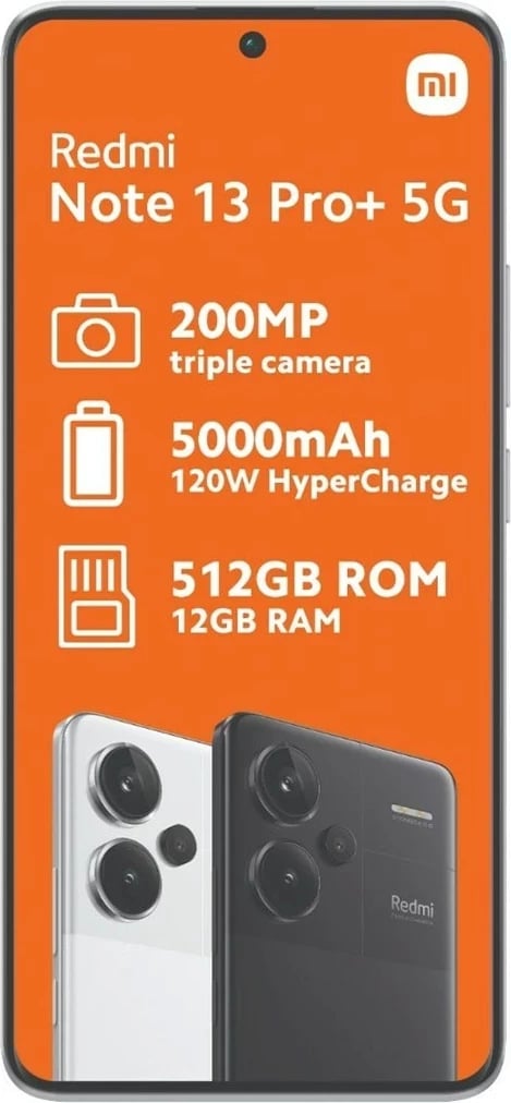 Celular Xiaomi Redmi Note 13 Pro+, 6.67", 12+512GB, 5G, i bardhë